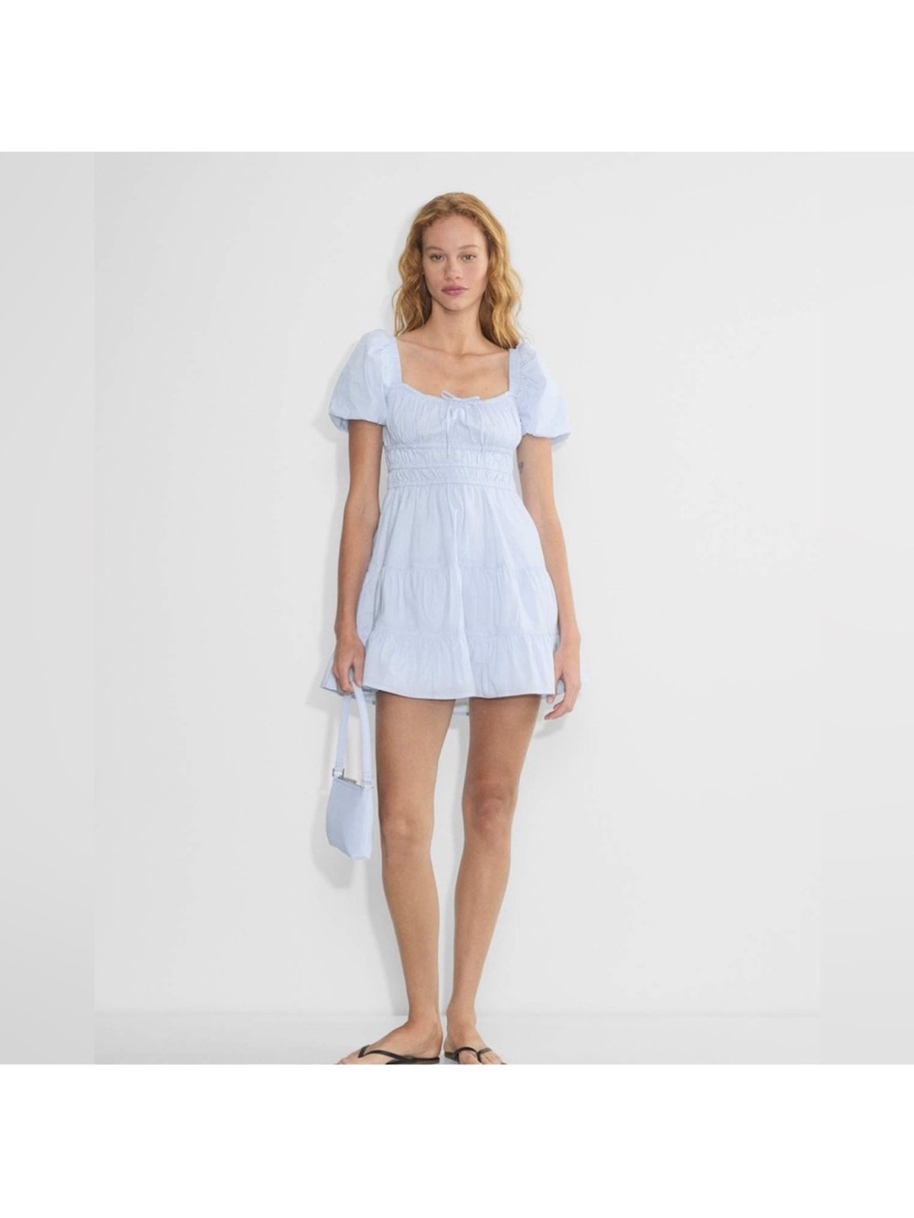 Sunday Best Pale Blue Puff-Sleeve Mini Dress